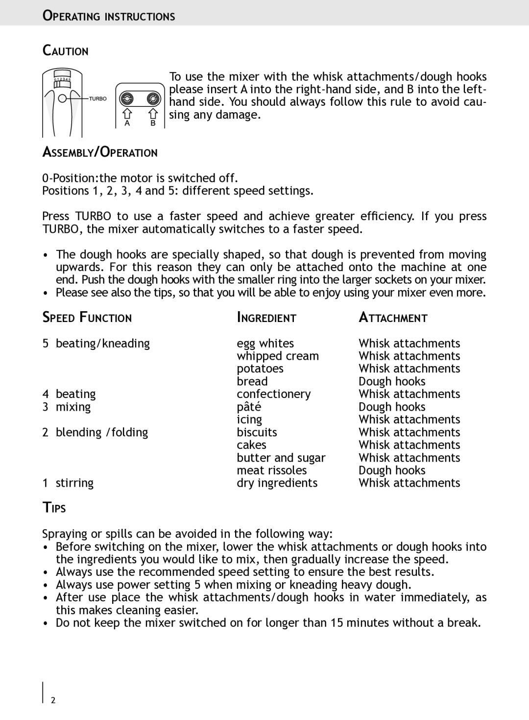 Bifinett KH 203 operating instructions Beating/kneading Egg whites 