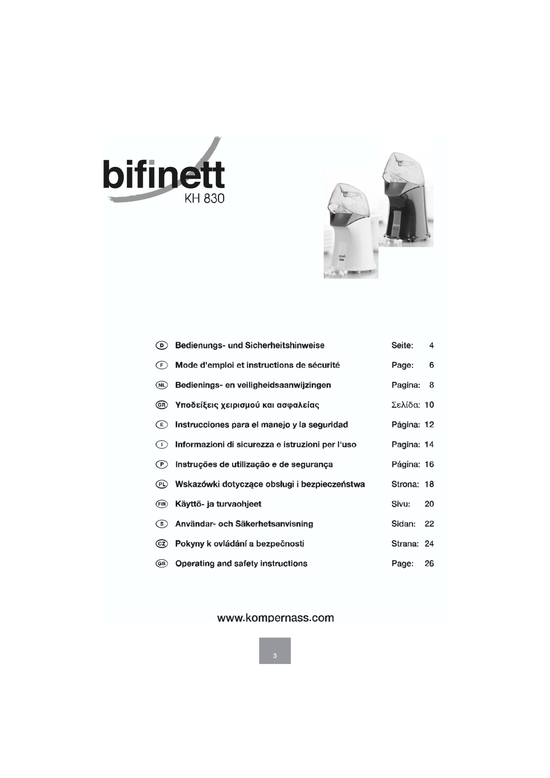 Bifinett KH 830 manual 