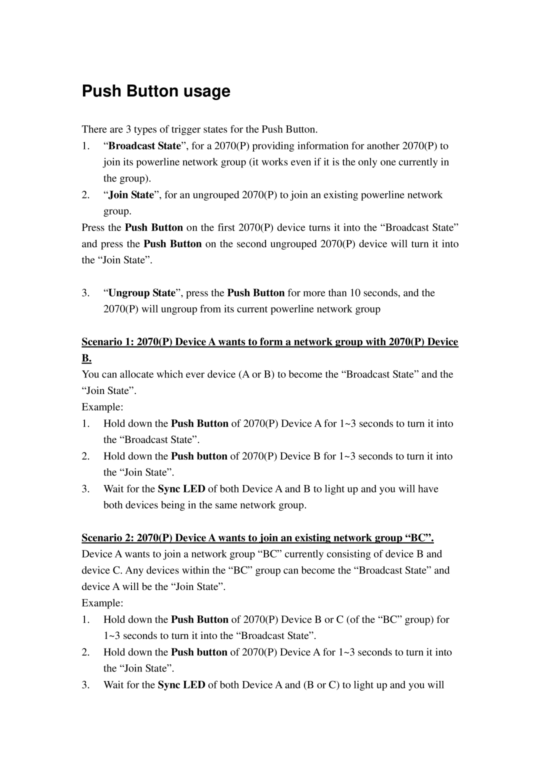 Billion Electric Company 2070 (P) user manual Push Button usage 