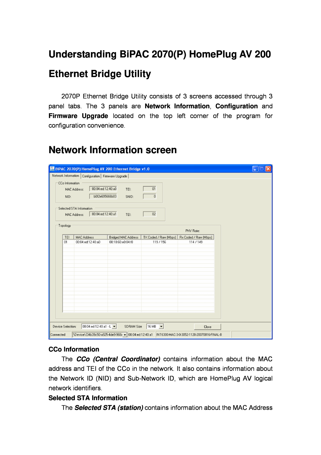 Billion Electric Company 2070 (P) Understanding BiPAC 2070P HomePlug AV Ethernet Bridge Utility, CCo Information 