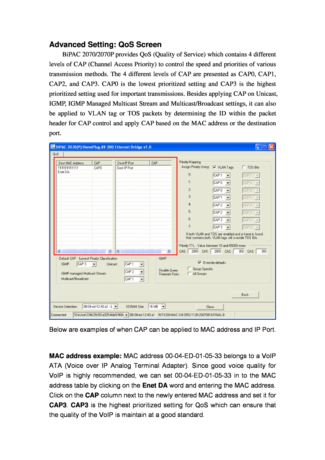 Billion Electric Company 2070 (P) user manual Advanced Setting QoS Screen 
