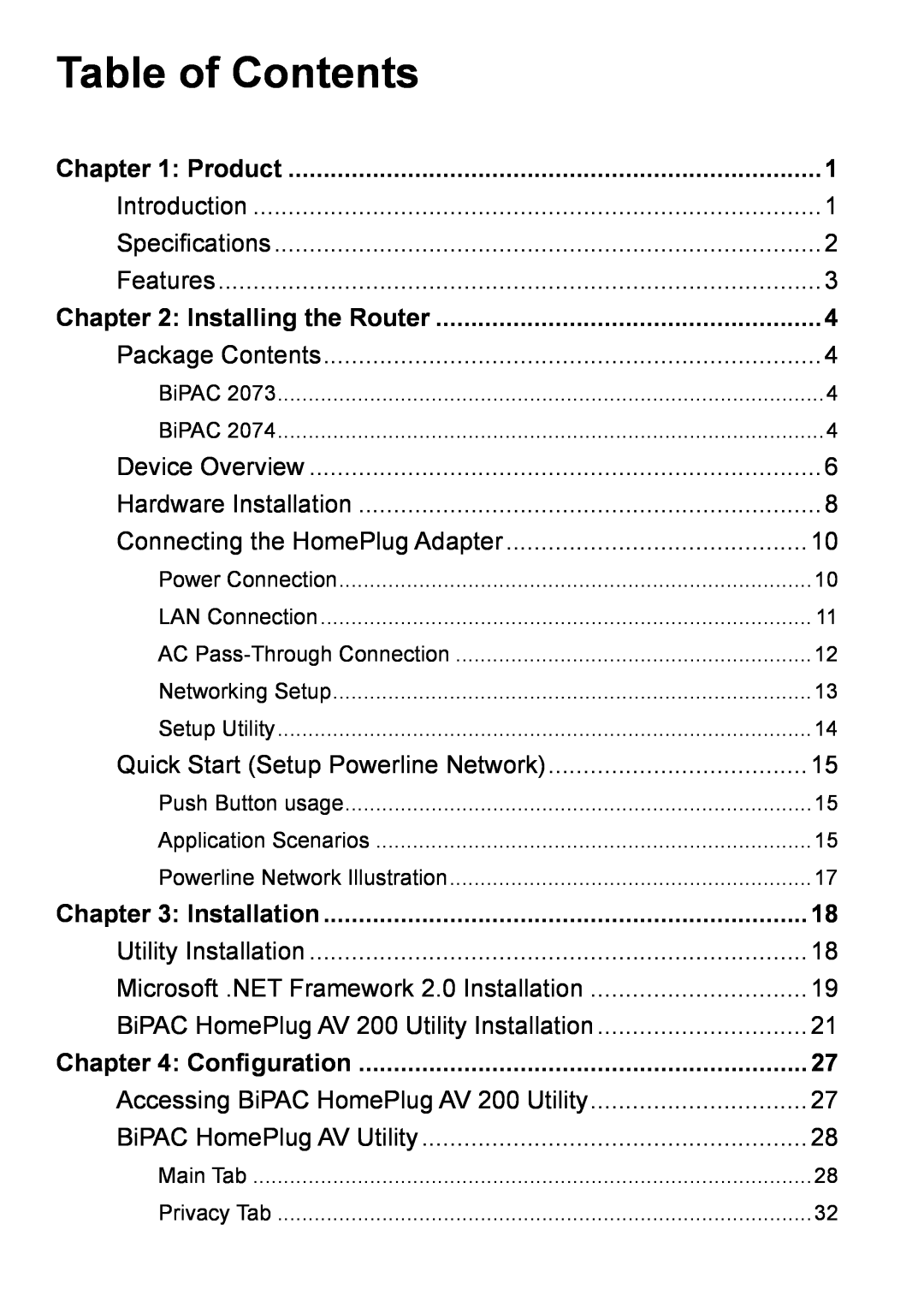 Billion Electric Company 2073 user manual Table of Contents, Installation, Configuration 