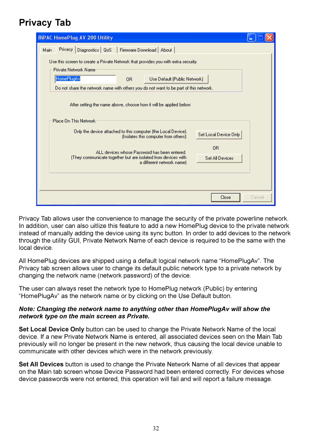 Billion Electric Company 2073 user manual Privacy Tab 