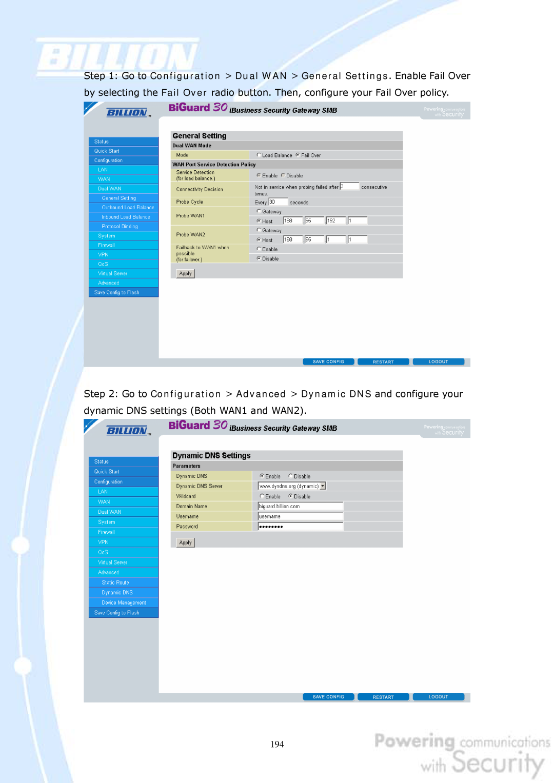 Billion Electric Company 30 user manual 