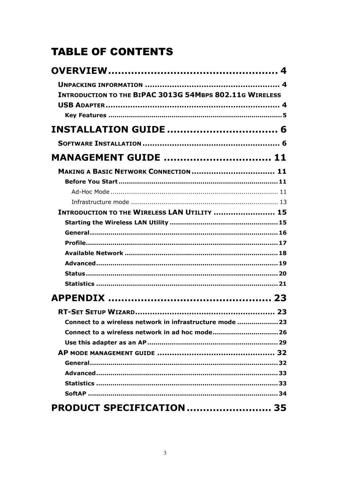 Billion Electric Company 3013G user manual Table of Contents 