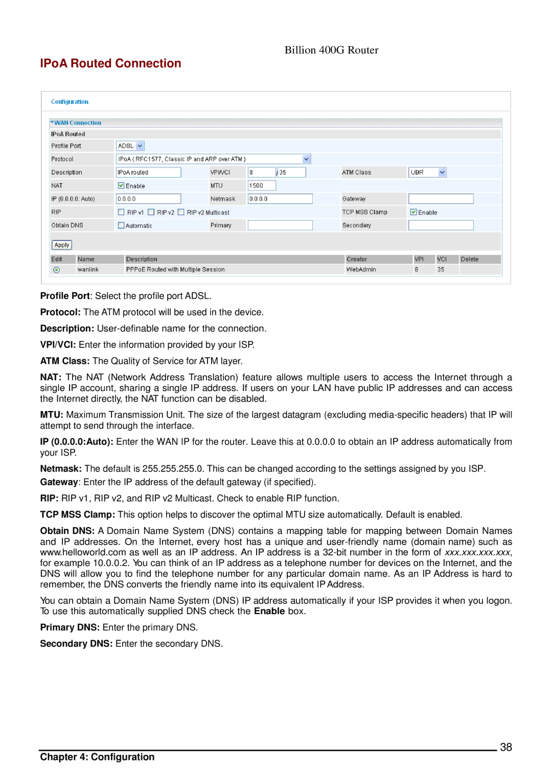 Billion Electric Company 400G manual IPoA Routed Connection 