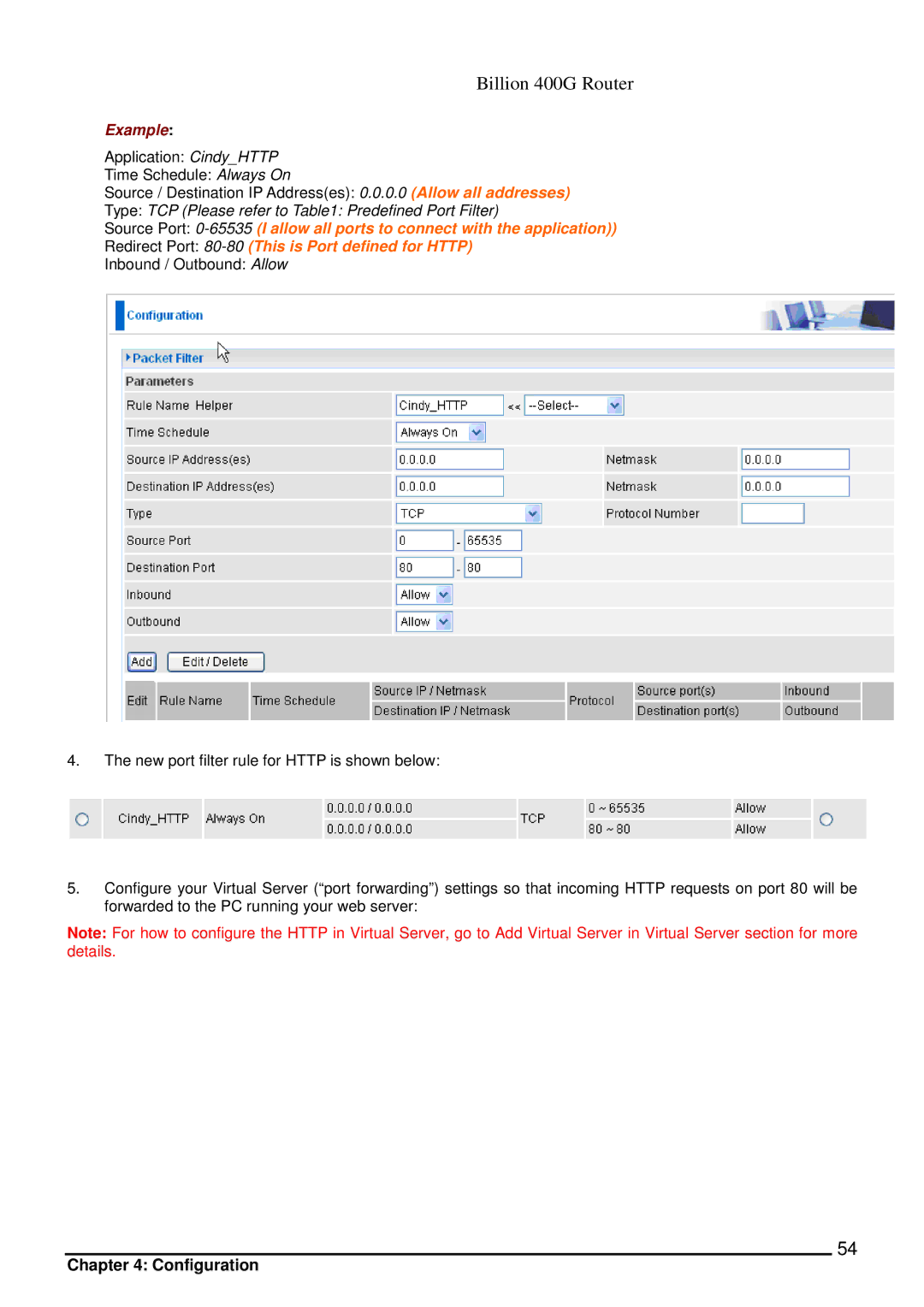 Billion Electric Company 400G manual Example 