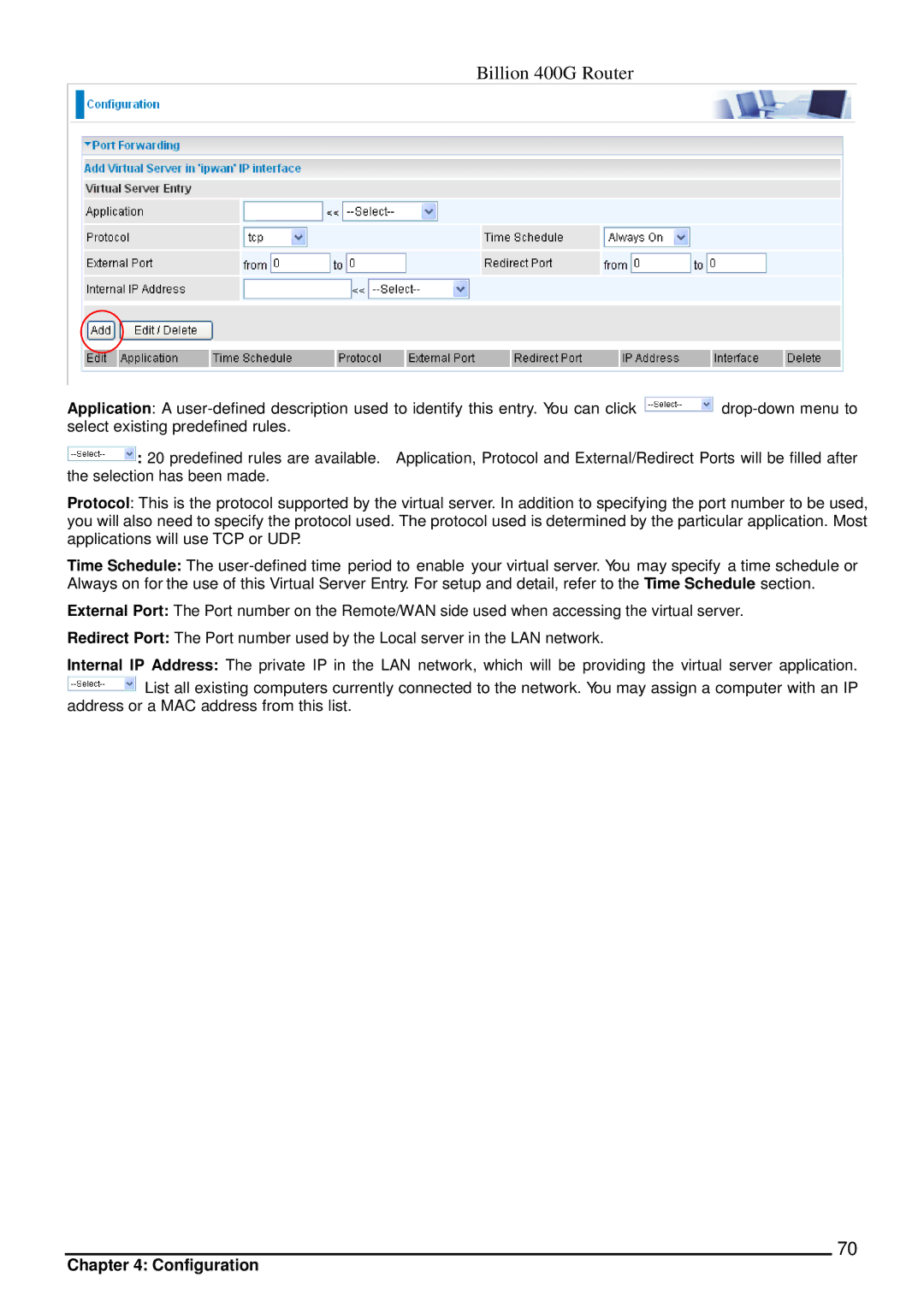 Billion Electric Company manual Billion 400G Router 