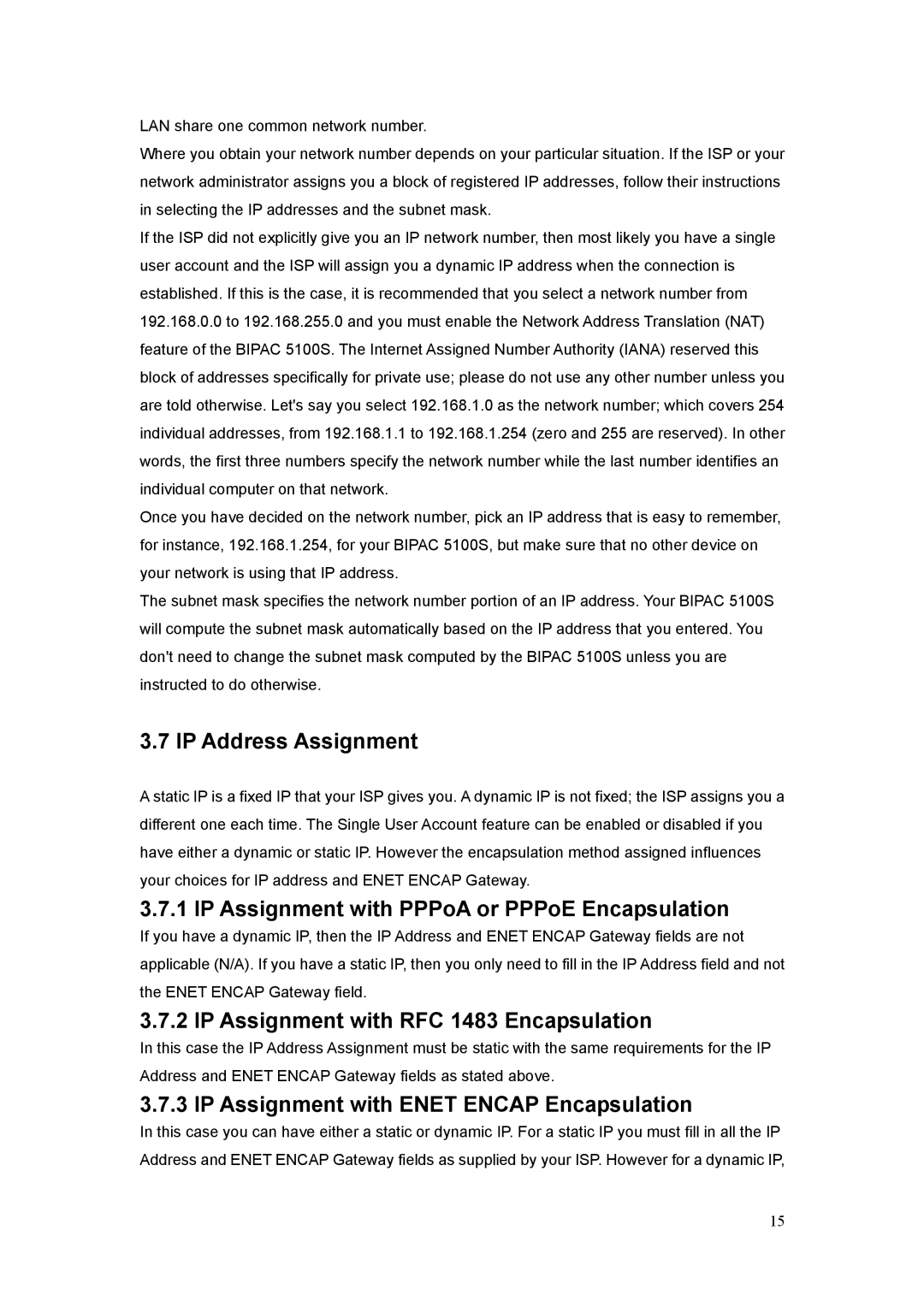 Billion Electric Company 5100S user manual IP Address Assignment, IP Assignment with PPPoA or PPPoE Encapsulation 