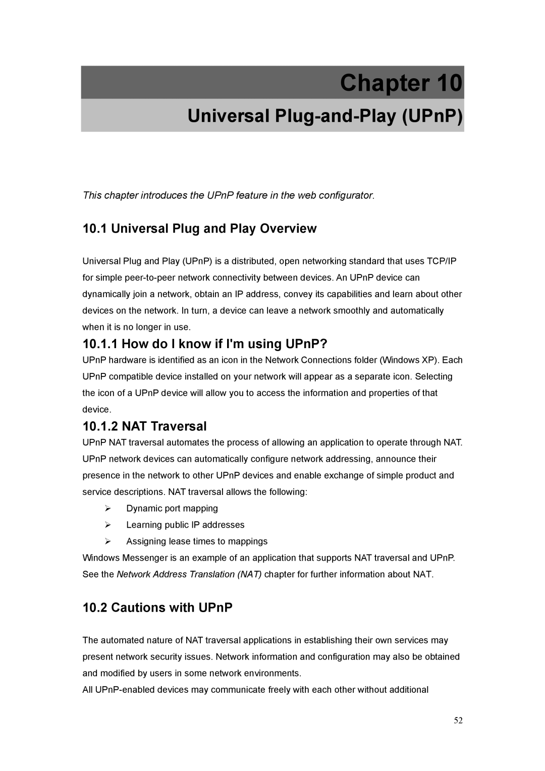 Billion Electric Company 5100S user manual Universal Plug-and-Play UPnP, Universal Plug and Play Overview, NAT Traversal 