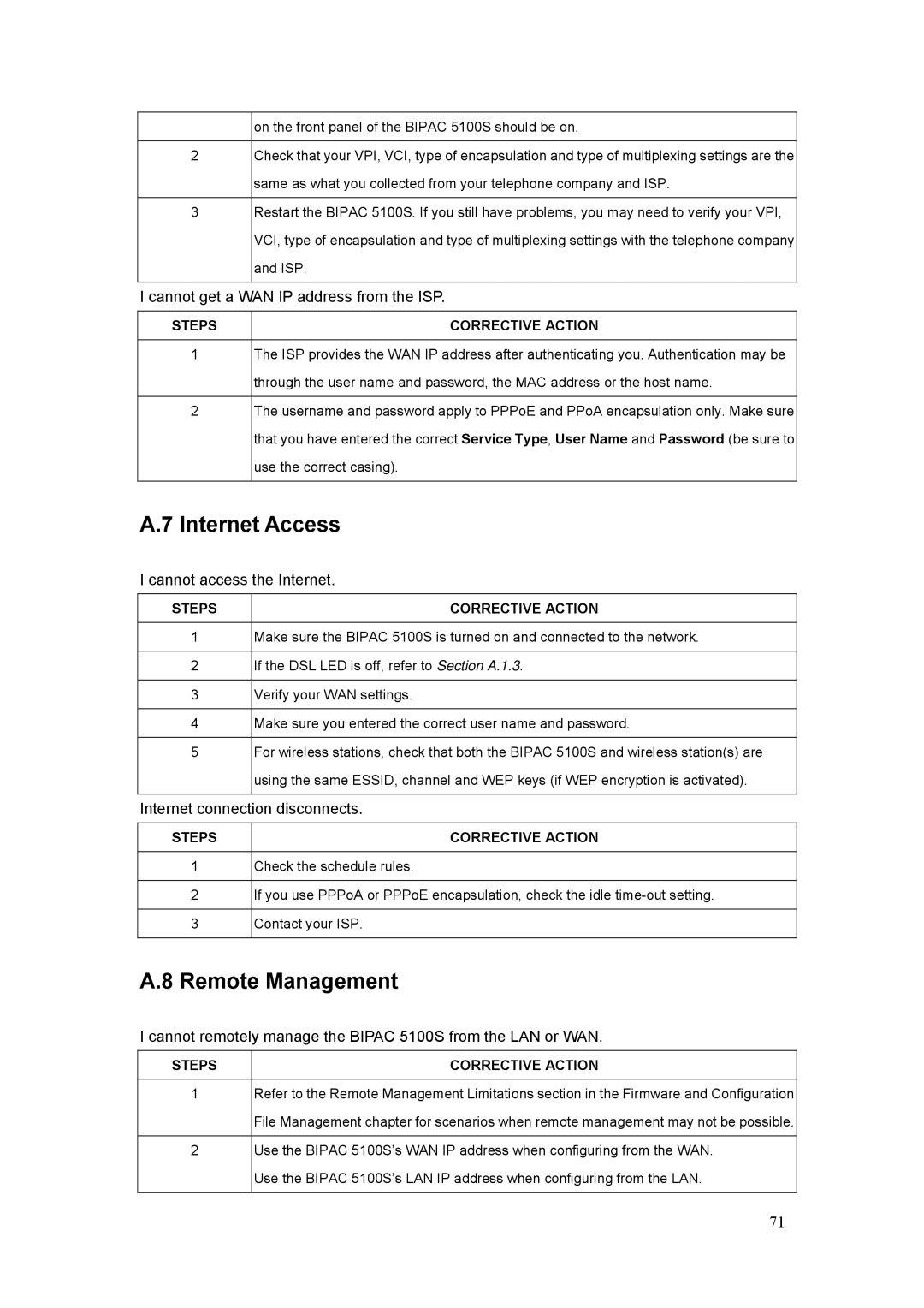 Billion Electric Company 5100S user manual Internet Access, Remote Management 