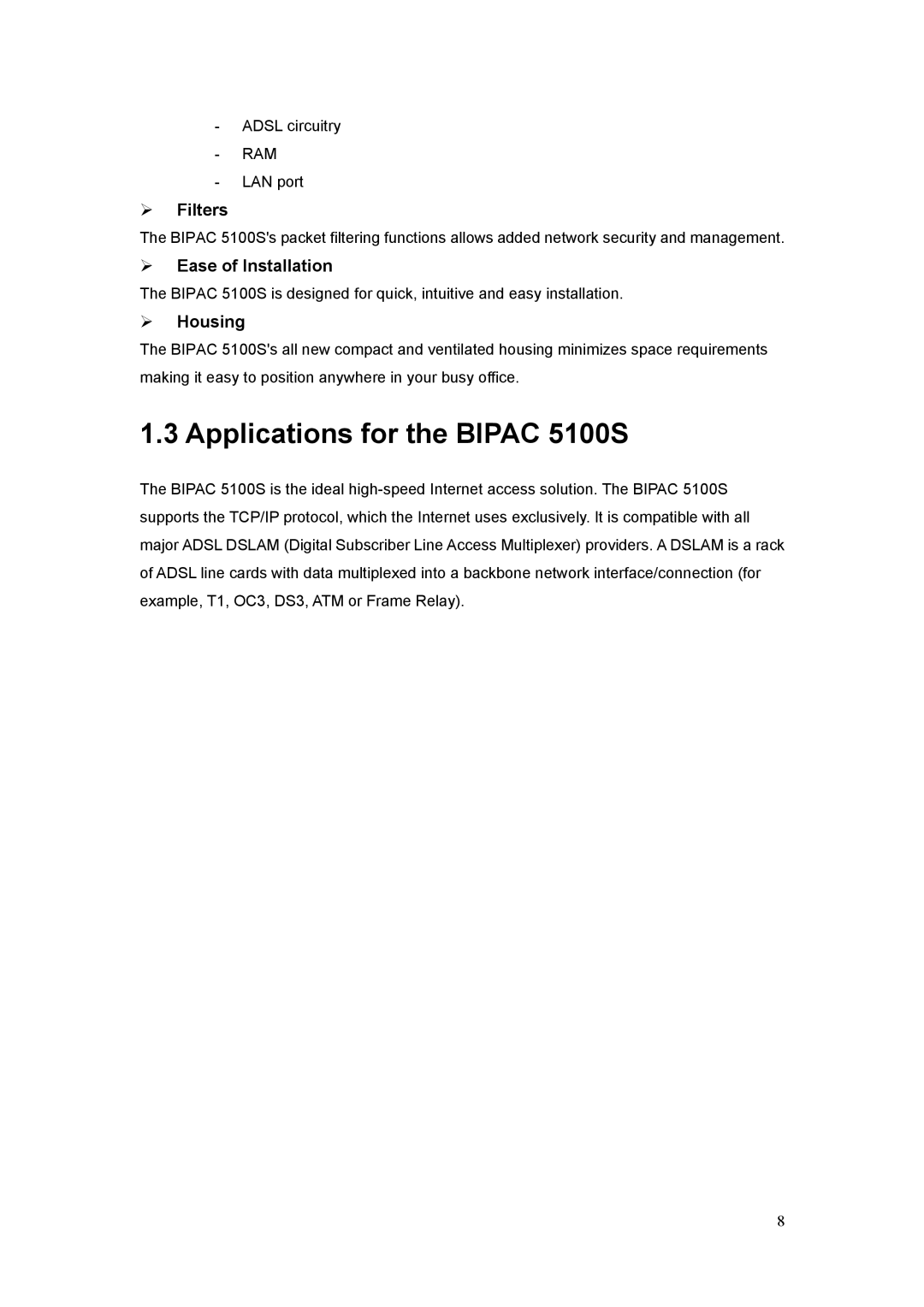 Billion Electric Company user manual Applications for the Bipac 5100S 