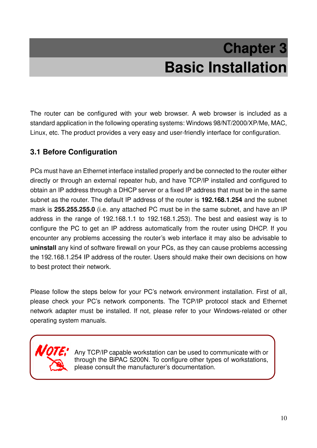 Billion Electric Company 5200N user manual Basic Installation, Before Configuration 