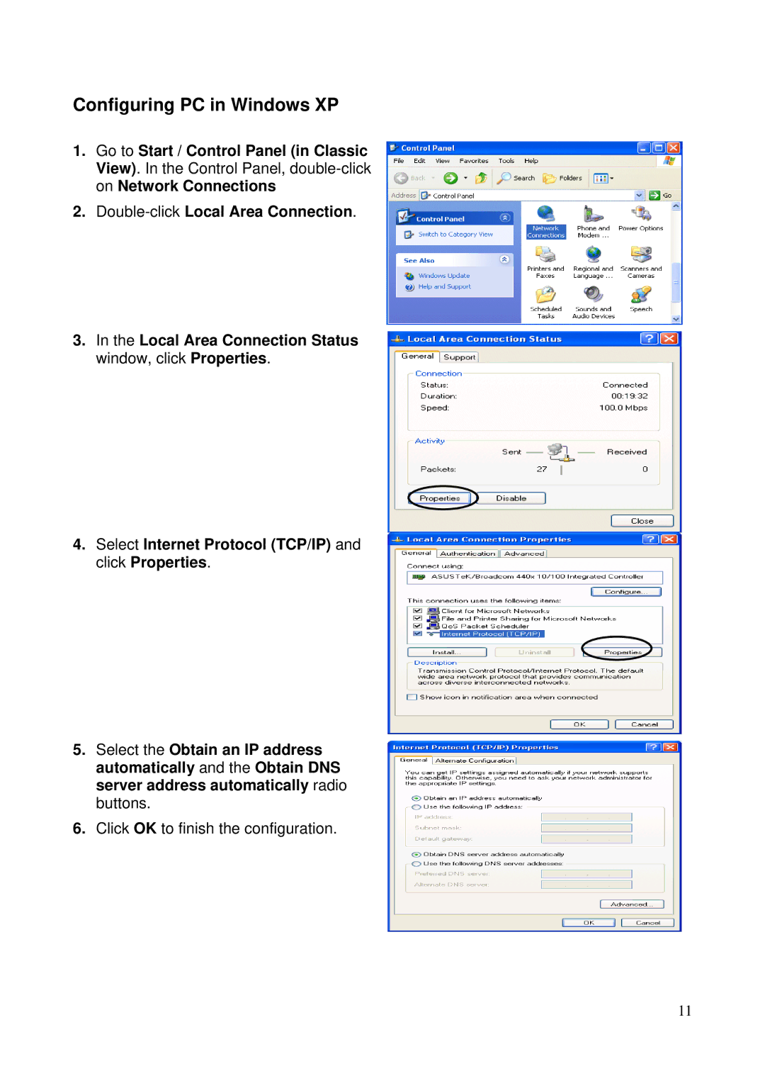 Billion Electric Company 5200N user manual Configuring PC in Windows XP, Double-clickLocal Area Connection 