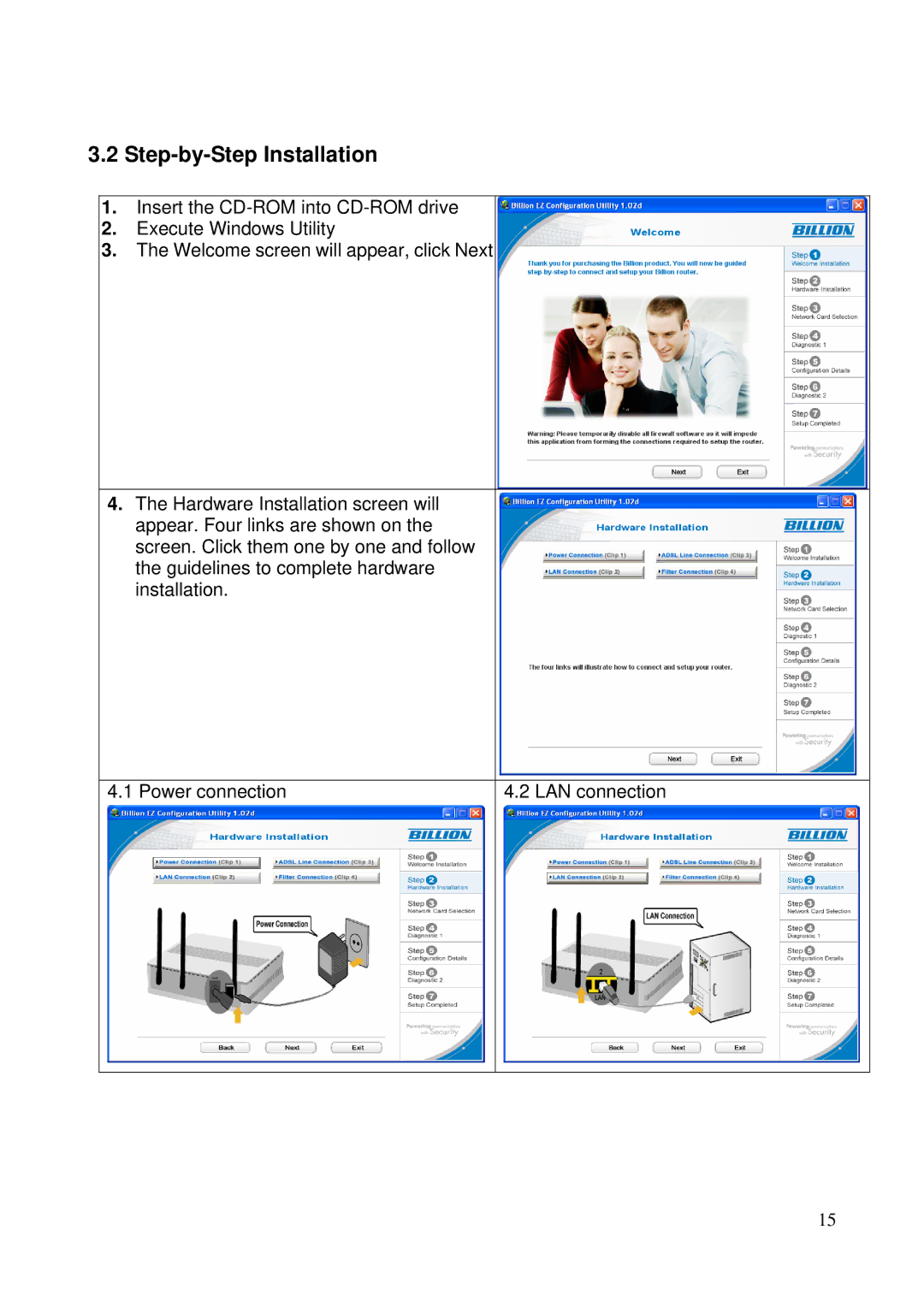 Billion Electric Company 5200N user manual Step-by-Step Installation 