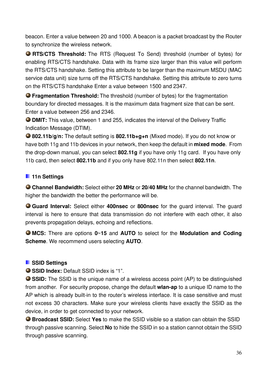 Billion Electric Company 5200N user manual 11n Settings, Ssid Settings 