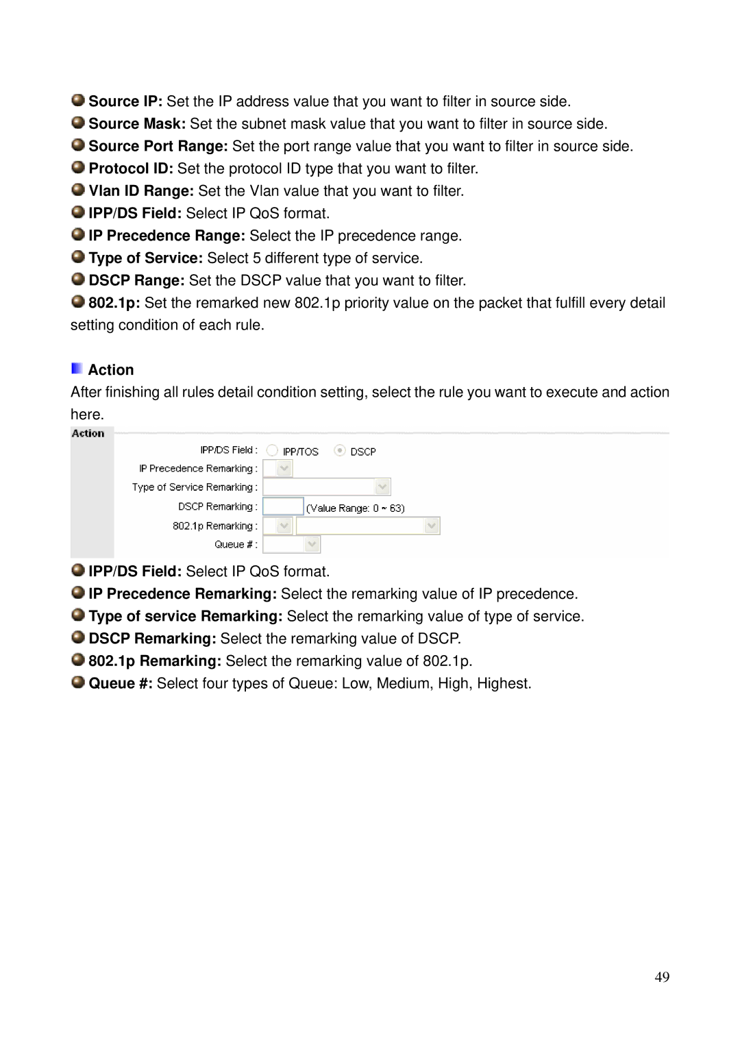 Billion Electric Company 5200N user manual Action 