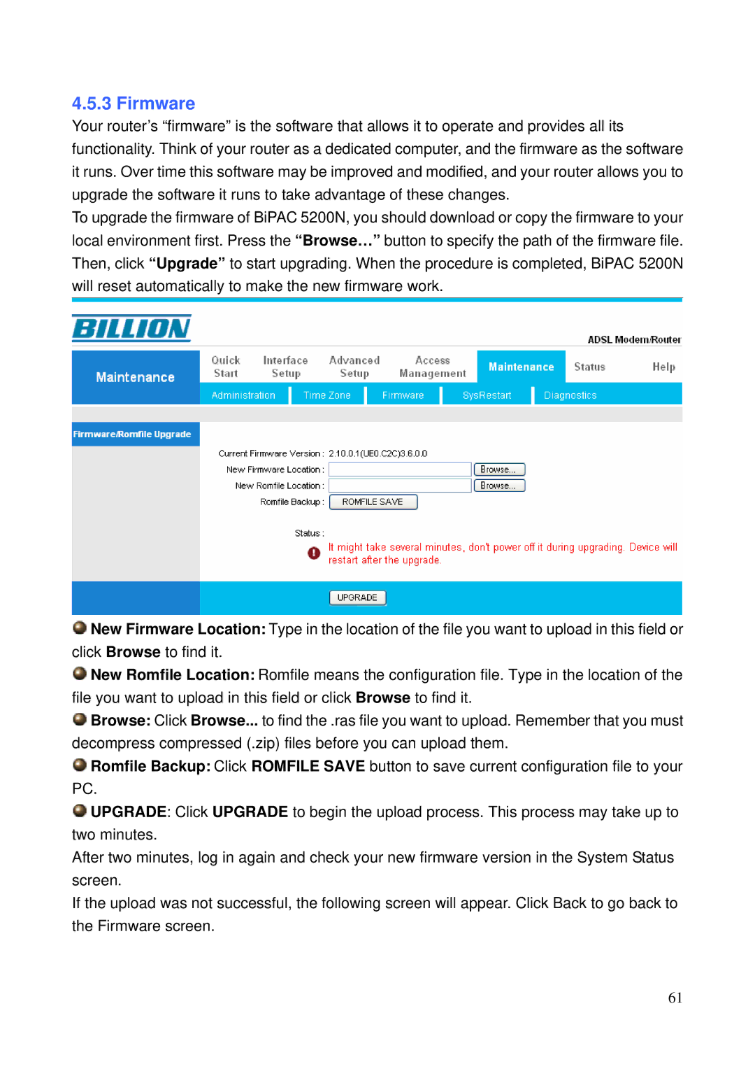 Billion Electric Company 5200N user manual Firmware 