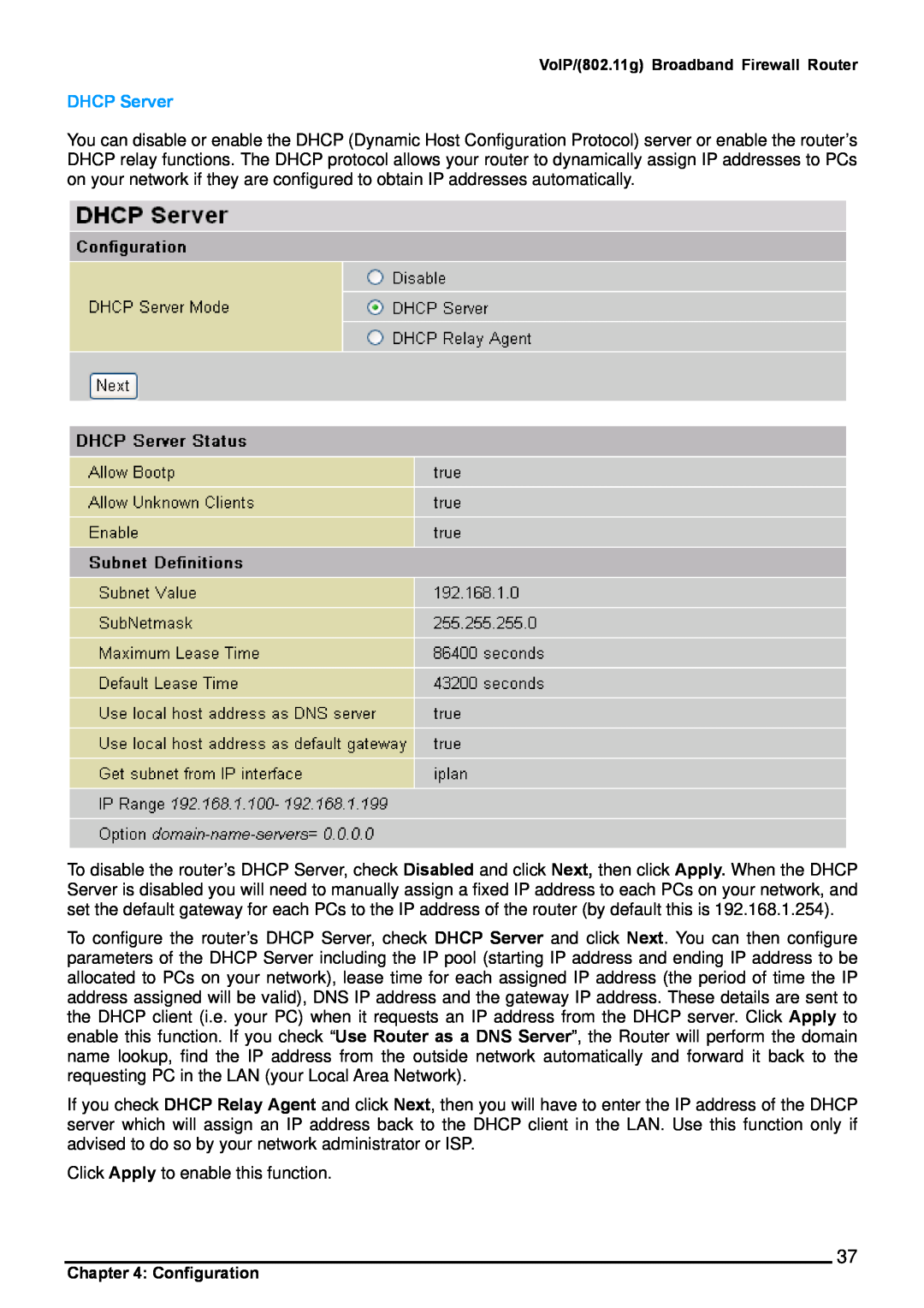 Billion Electric Company 6404VP, 6404VGP user manual DHCP Server 