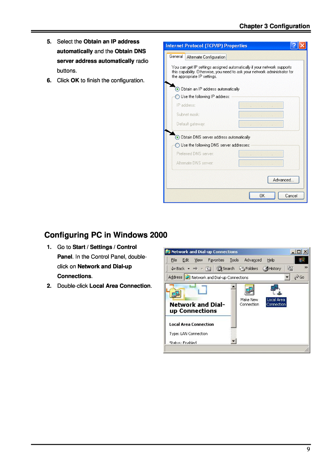 Billion Electric Company 7100S user manual Configuring PC in Windows, Configuration, Double-click Local Area Connection 