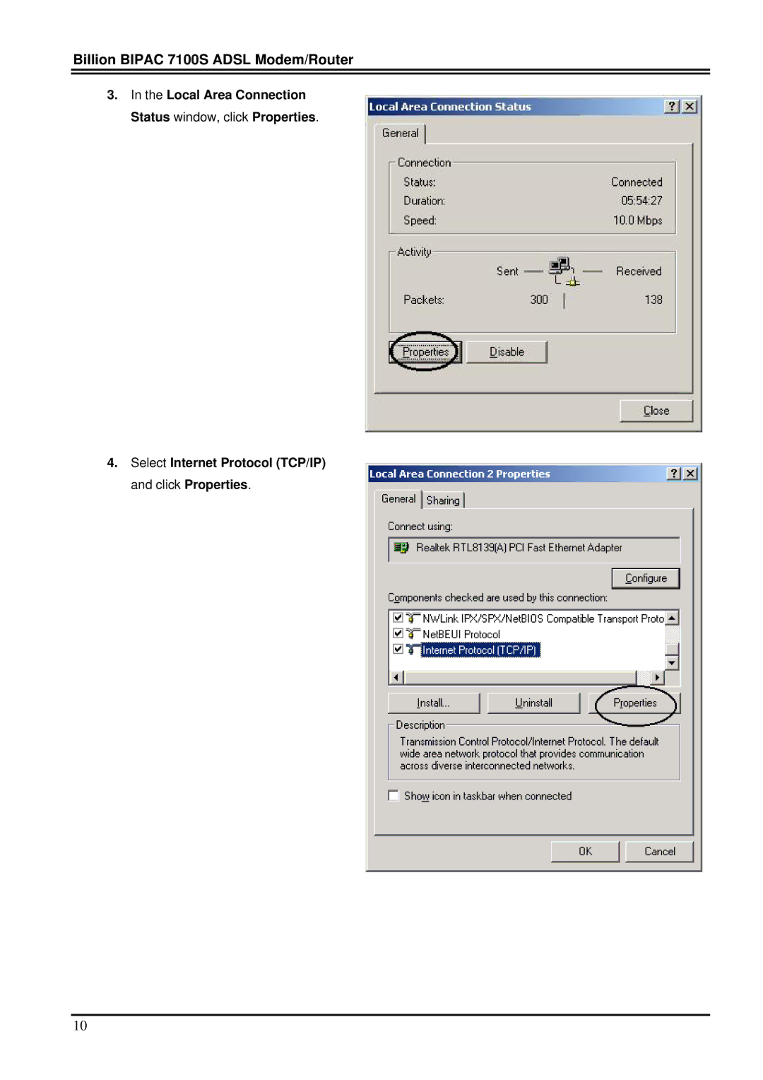 Billion Electric Company user manual Billion Bipac 7100S Adsl Modem/Router 