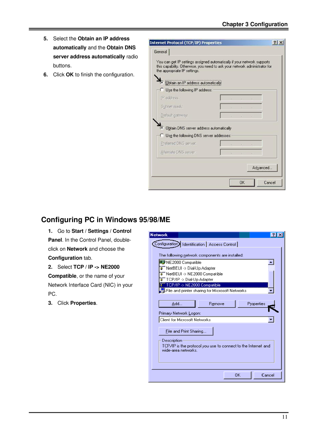 Billion Electric Company 7100S user manual Configuring PC in Windows 95/98/ME 