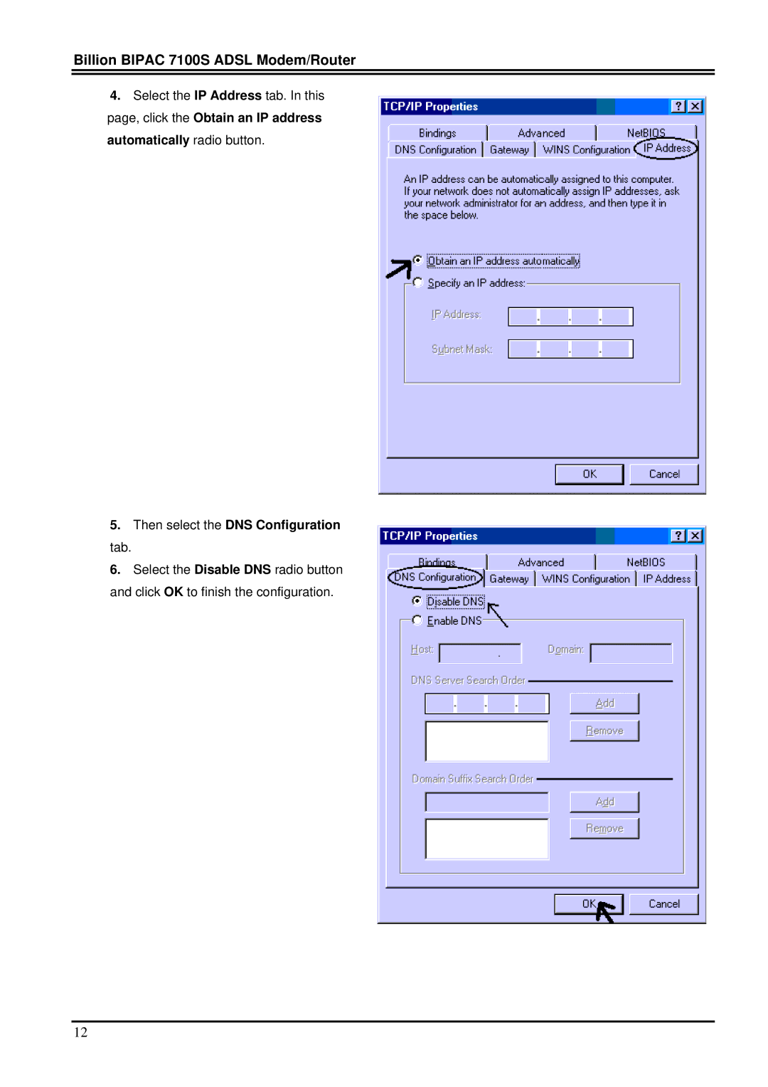 Billion Electric Company 7100S user manual Then select the DNS Configuration 