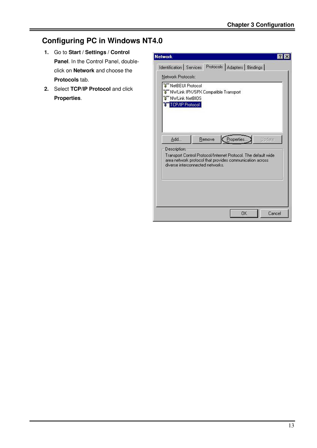 Billion Electric Company 7100S user manual Configuring PC in Windows NT4.0 