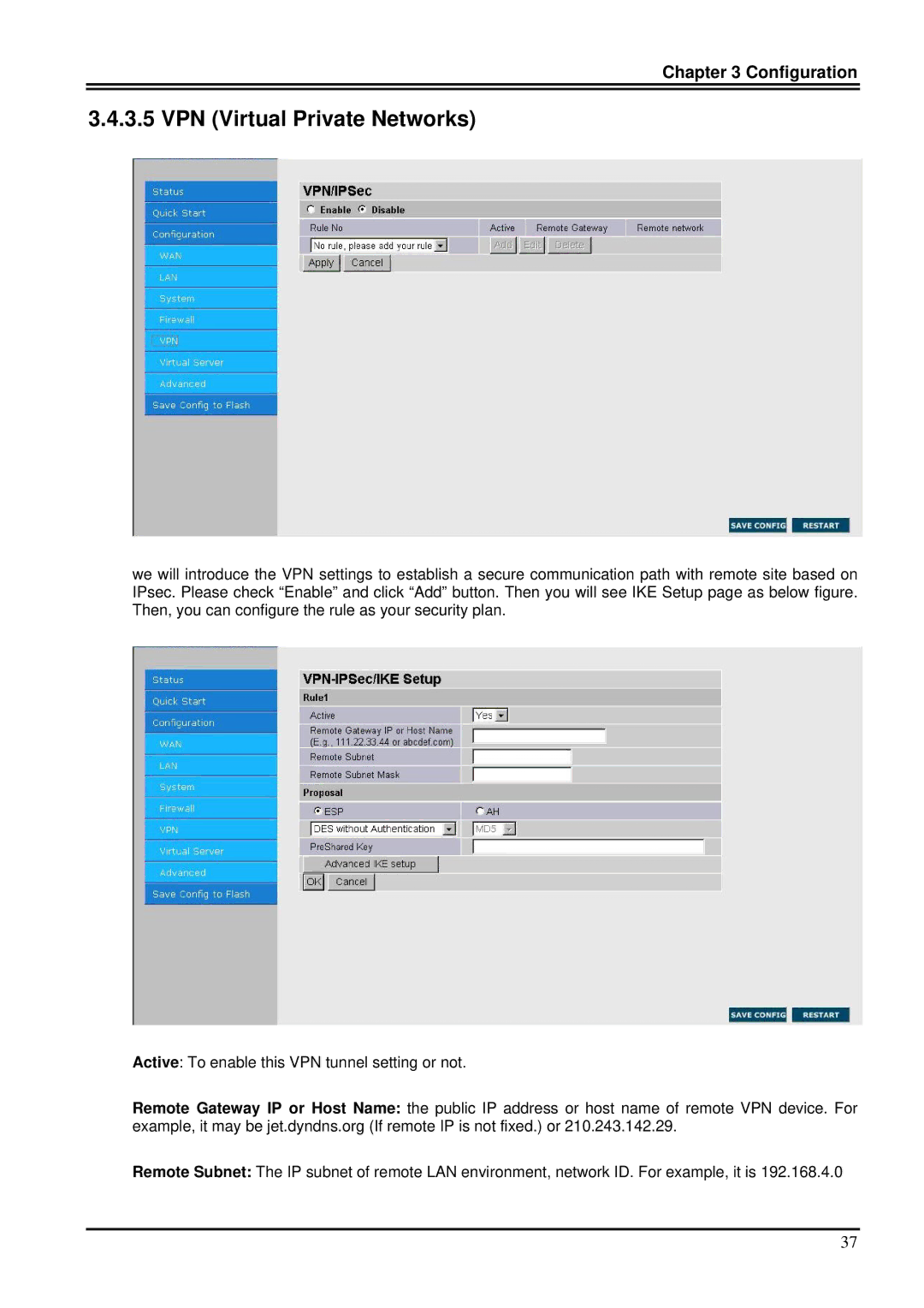 Billion Electric Company 7100S user manual VPN Virtual Private Networks 