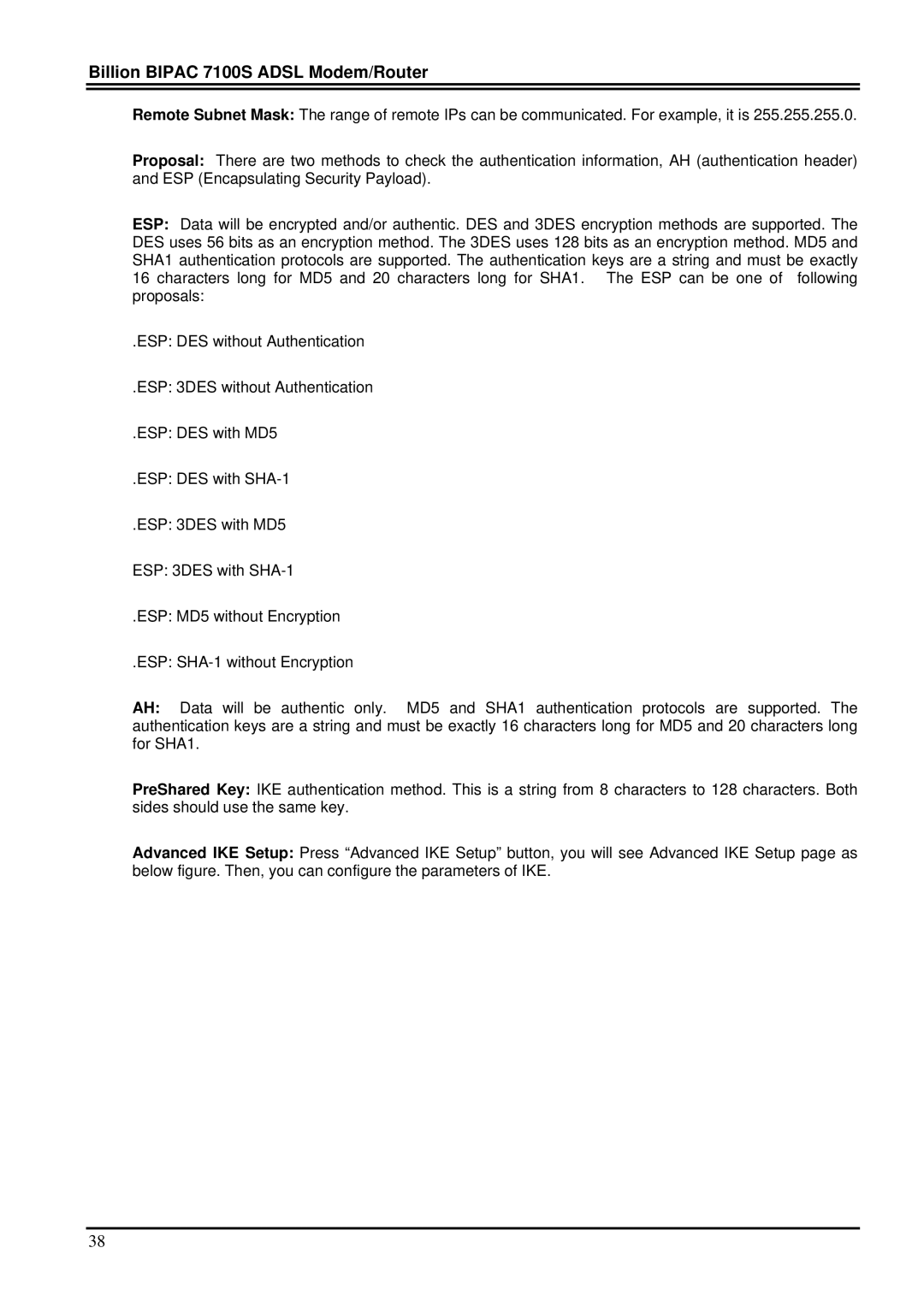 Billion Electric Company user manual Billion Bipac 7100S Adsl Modem/Router 