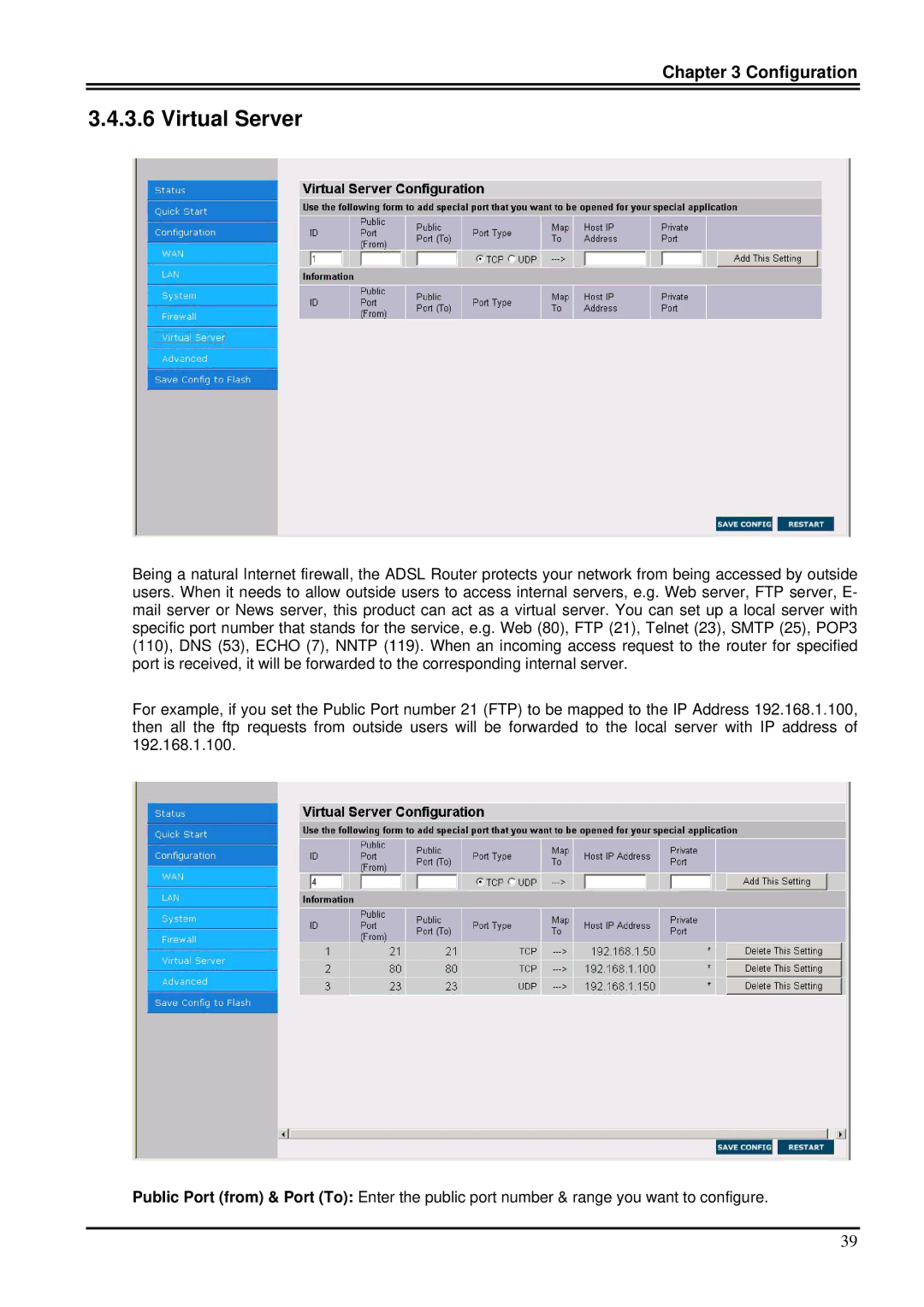 Billion Electric Company 7100S user manual Virtual Server 