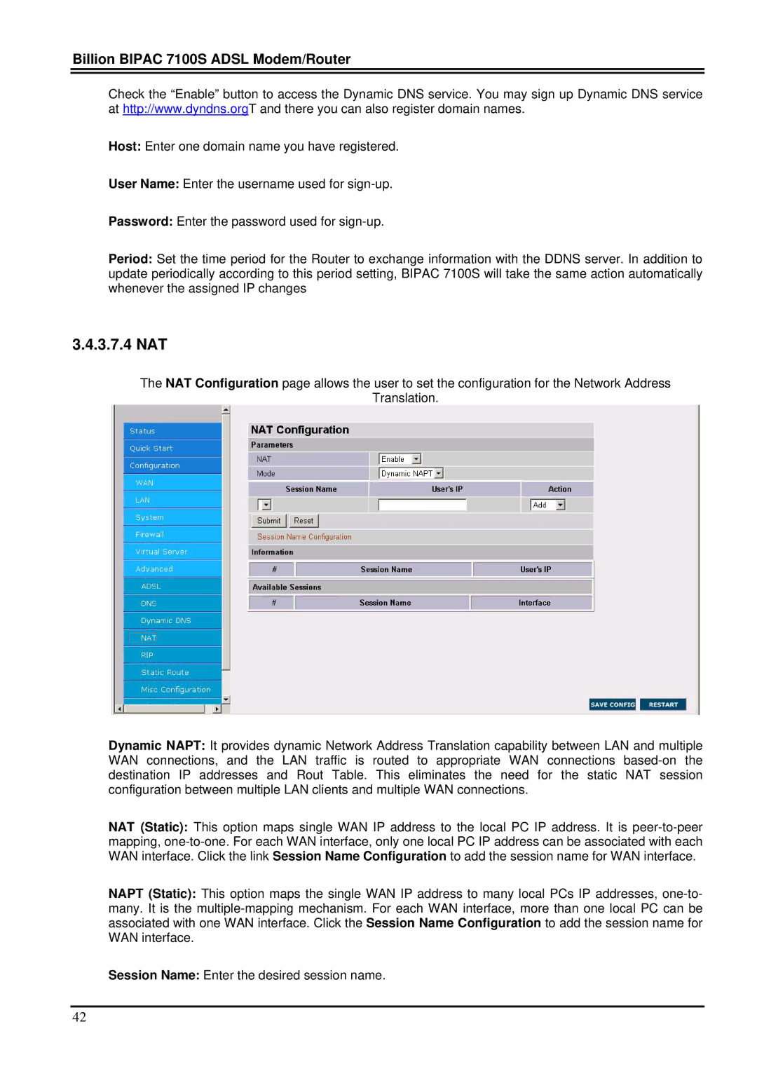 Billion Electric Company 7100S user manual 3.7.4 NAT 