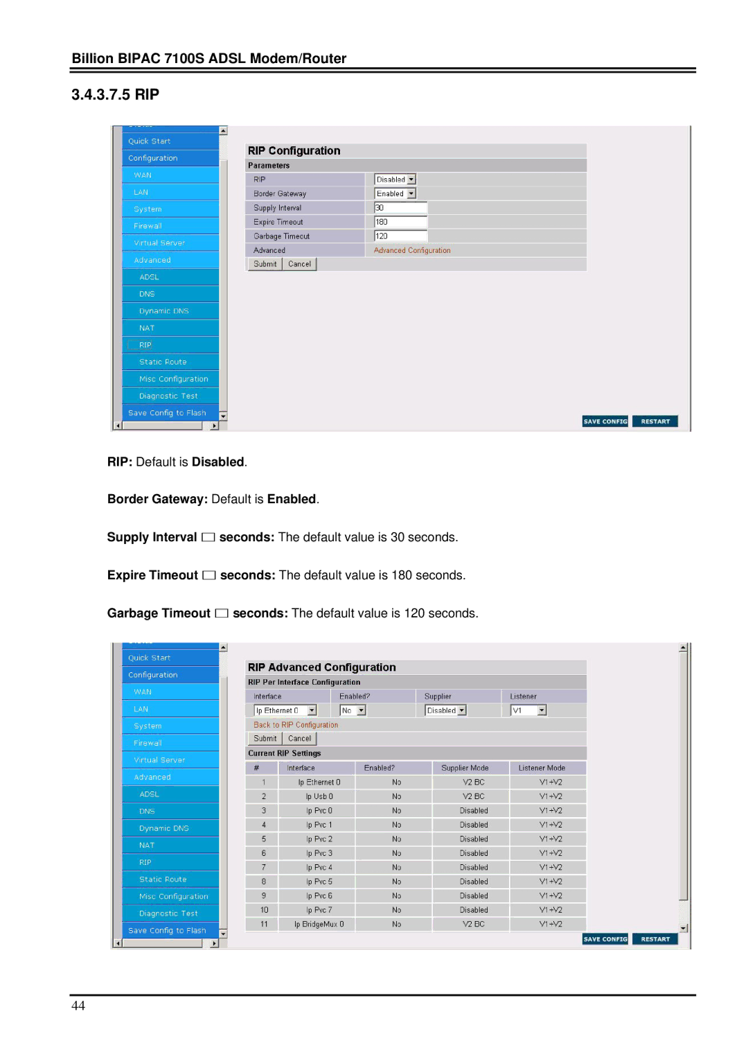 Billion Electric Company 7100S user manual 3.7.5 RIP 