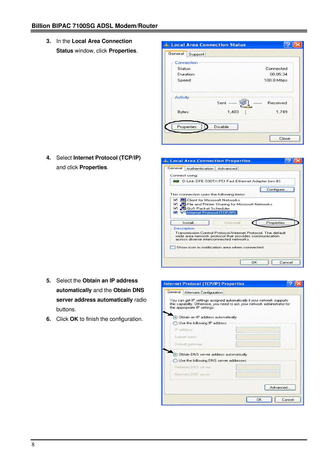 Billion Electric Company 7100SG manual Click OK to finish the configuration 