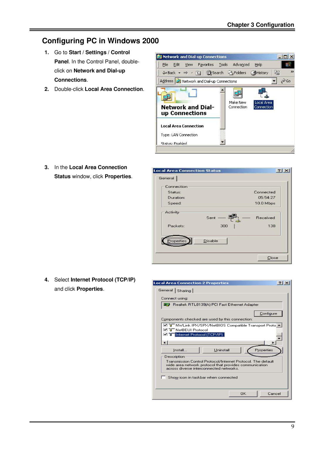 Billion Electric Company 7100SG manual Configuring PC in Windows 