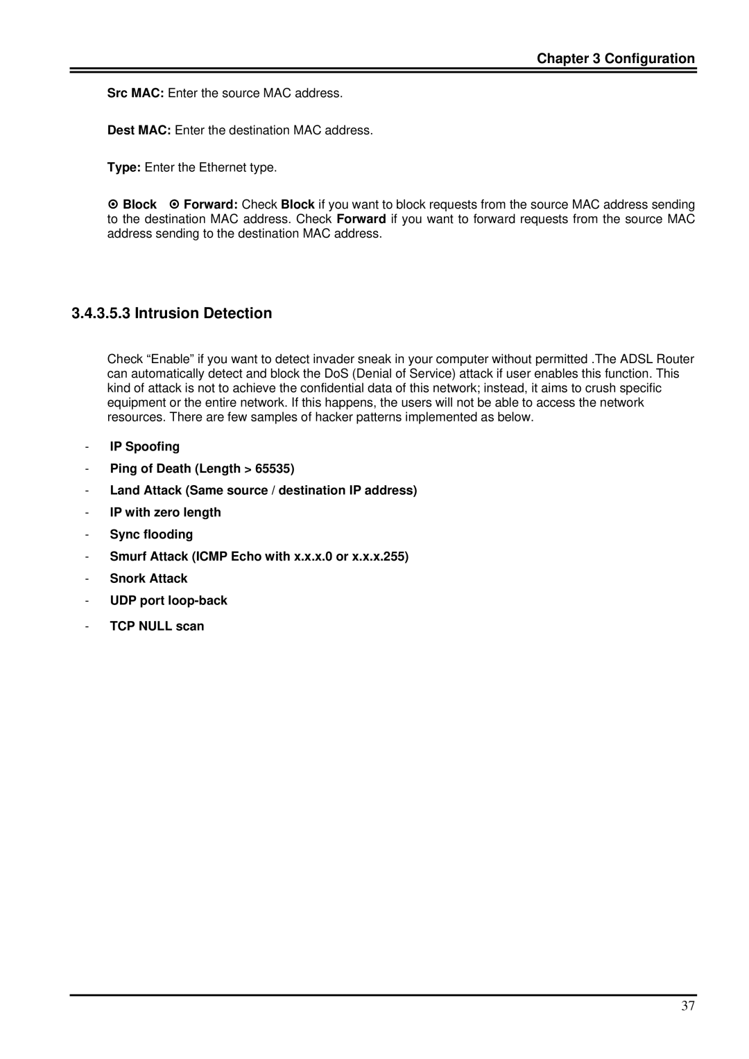 Billion Electric Company 7100SG manual Intrusion Detection 