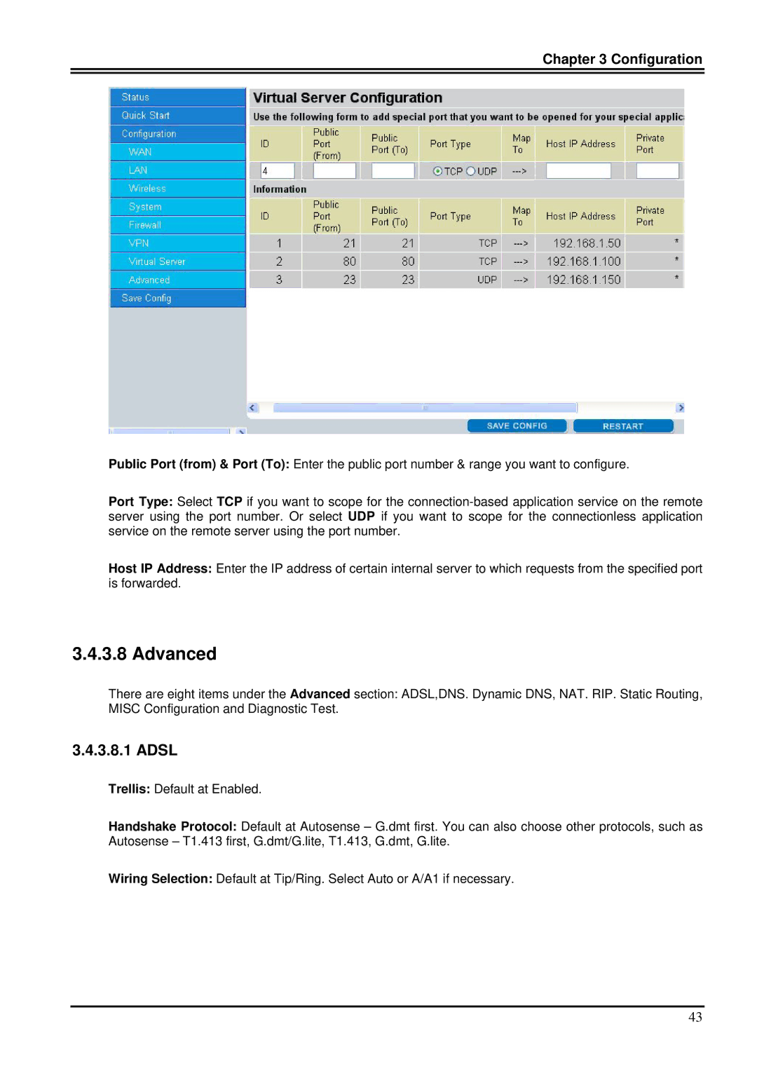 Billion Electric Company 7100SG manual Advanced, Adsl 