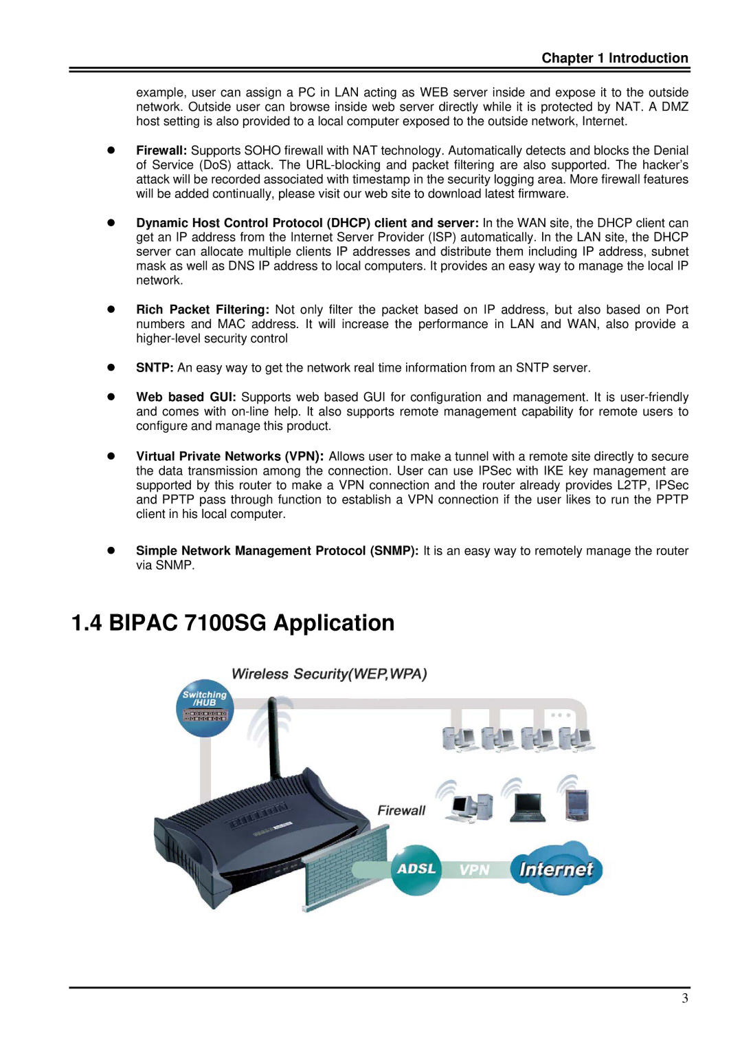 Billion Electric Company manual Bipac 7100SG Application, Introduction 