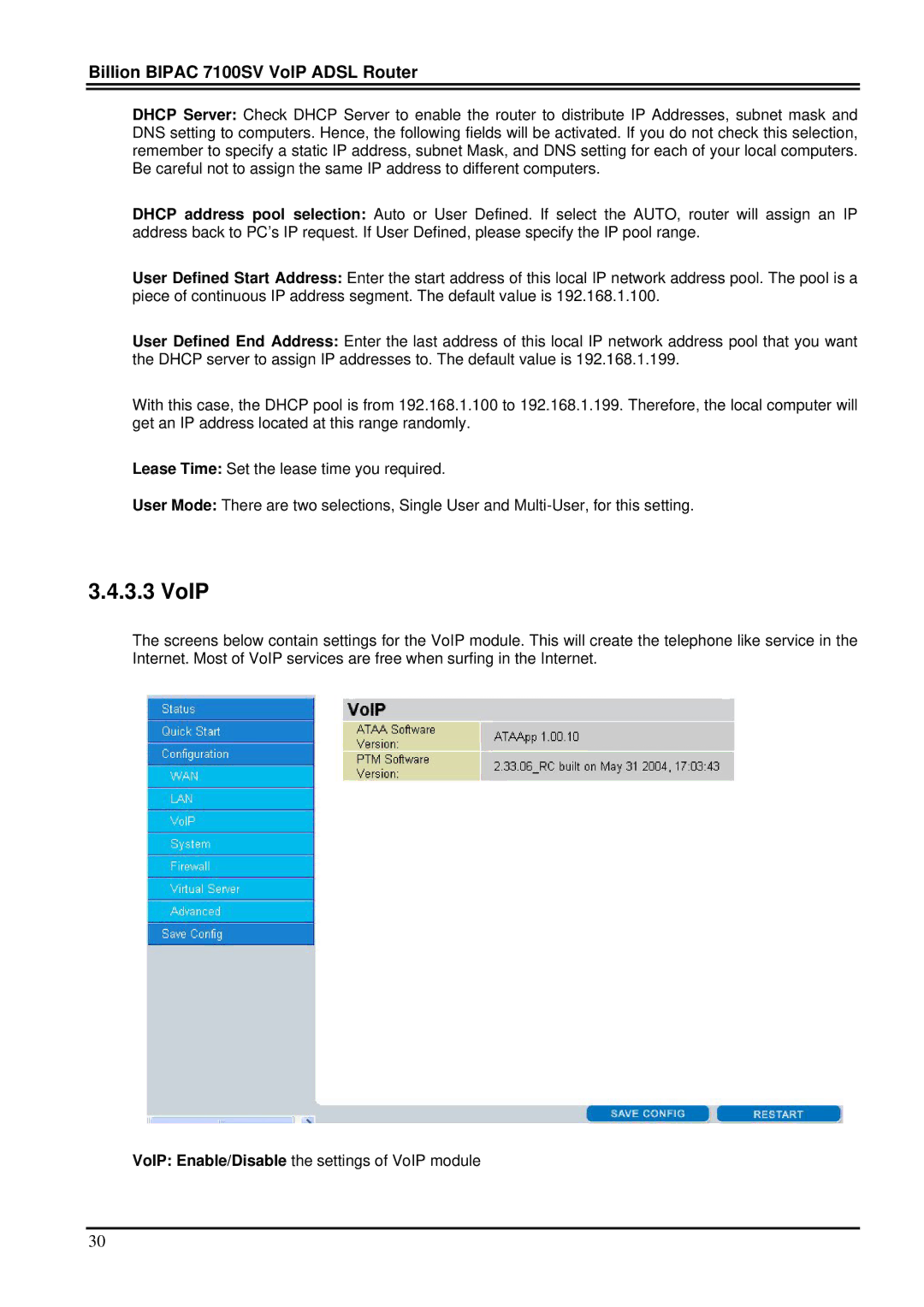 Billion Electric Company 7100SV manual VoIP 