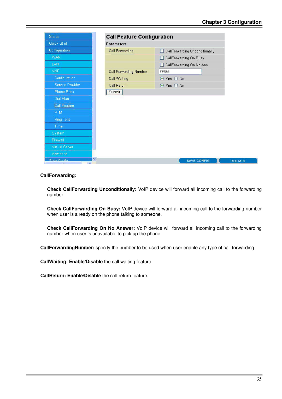 Billion Electric Company 7100SV manual CallForwarding 