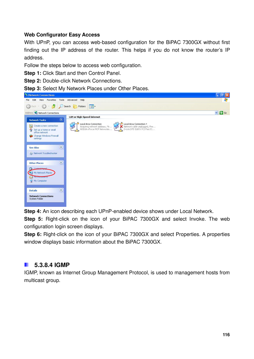 Billion Electric Company 7300GX user manual Igmp, Web Configurator Easy Access 