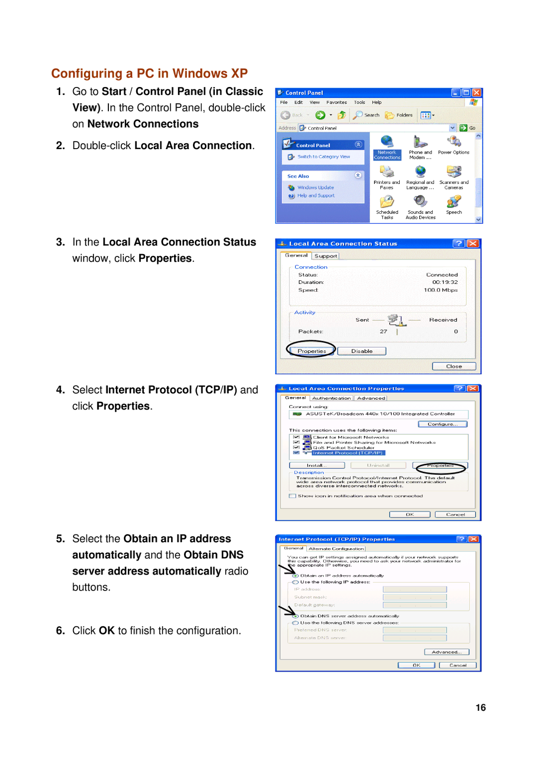 Billion Electric Company 7300GX user manual Configuring a PC in Windows XP, Double-clickLocal Area Connection 