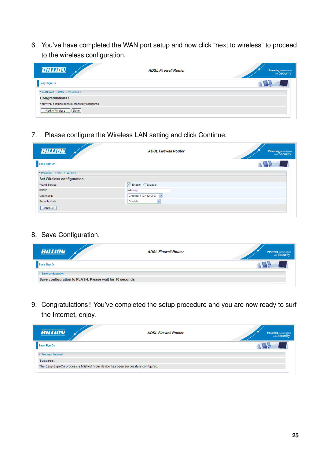 Billion Electric Company 7300GX user manual 