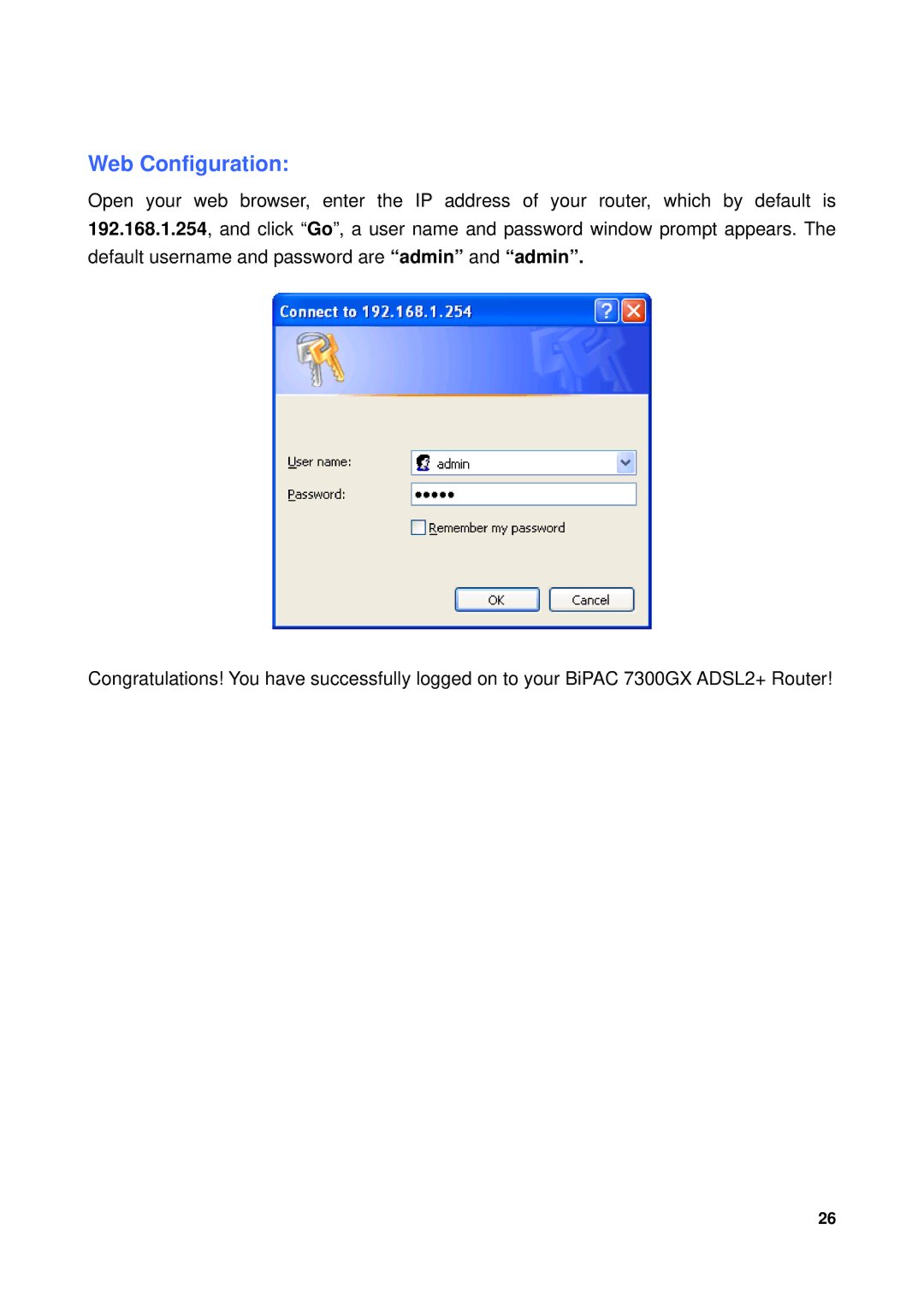 Billion Electric Company 7300GX user manual Web Configuration 