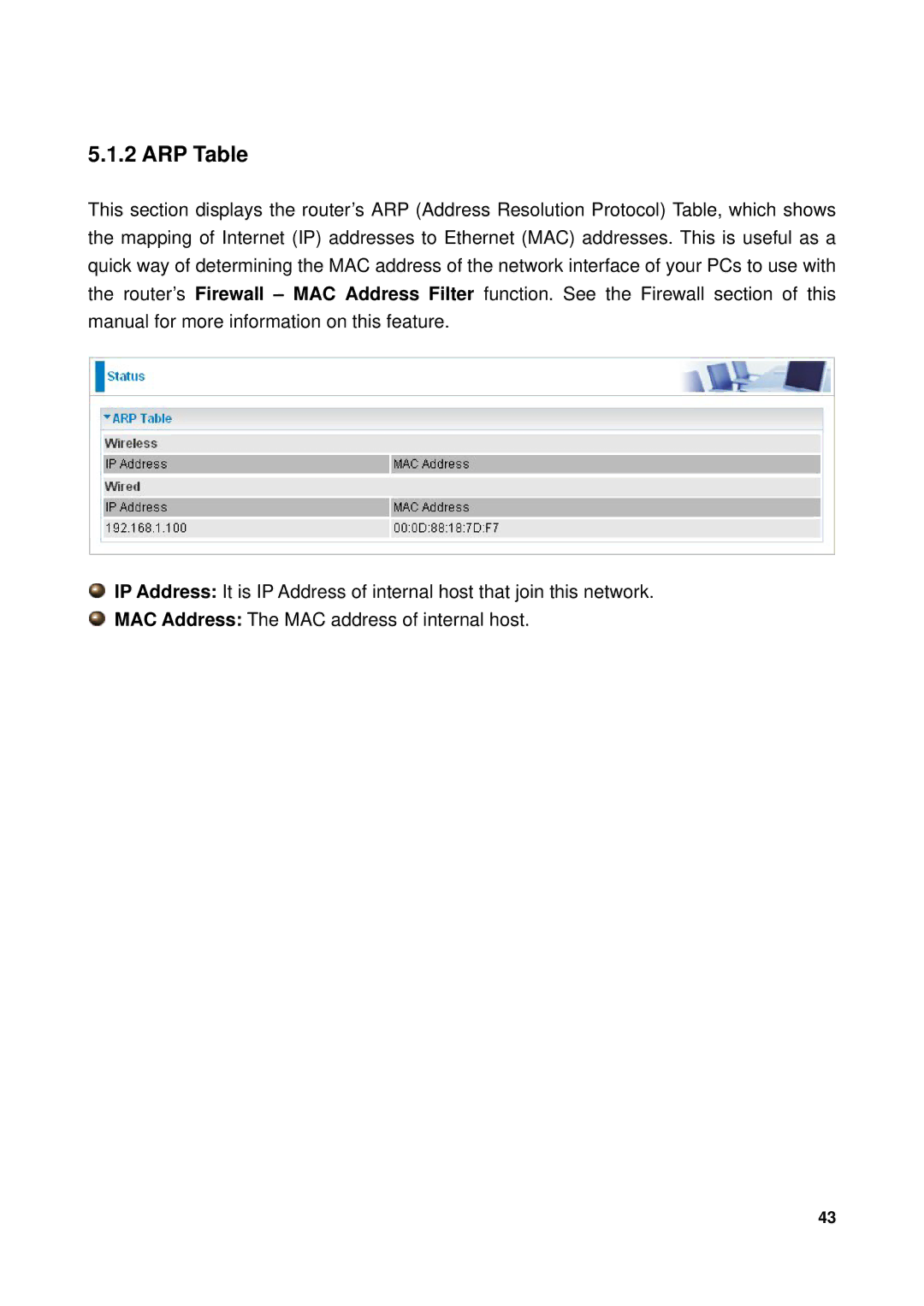 Billion Electric Company 7300GX user manual ARP Table 