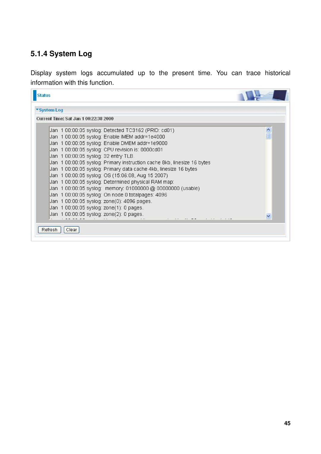 Billion Electric Company 7300GX user manual System Log 