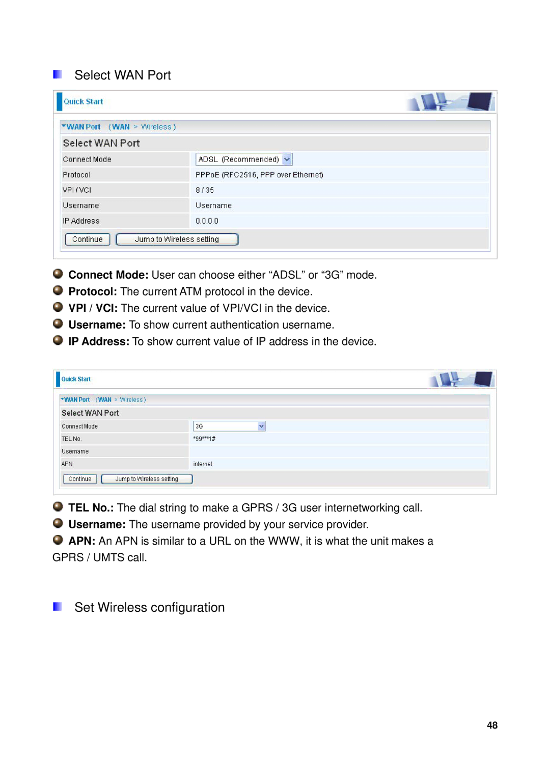 Billion Electric Company 7300GX user manual Select WAN Port 