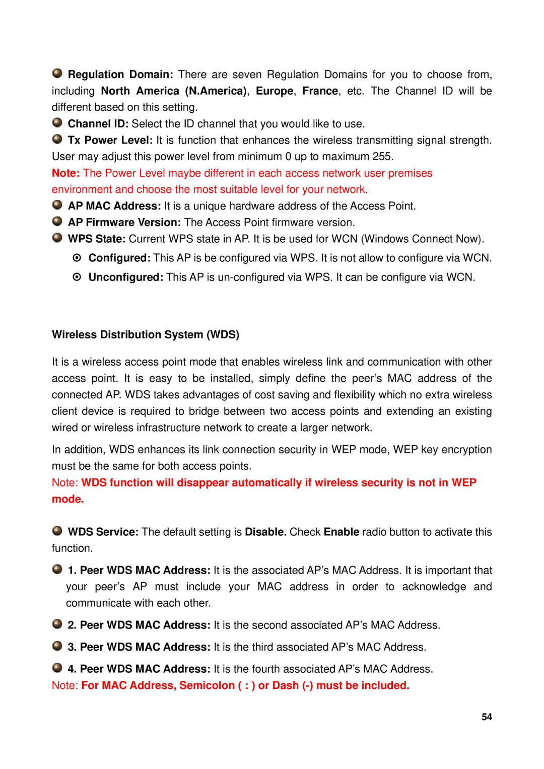 Billion Electric Company 7300GX user manual Wireless Distribution System WDS 