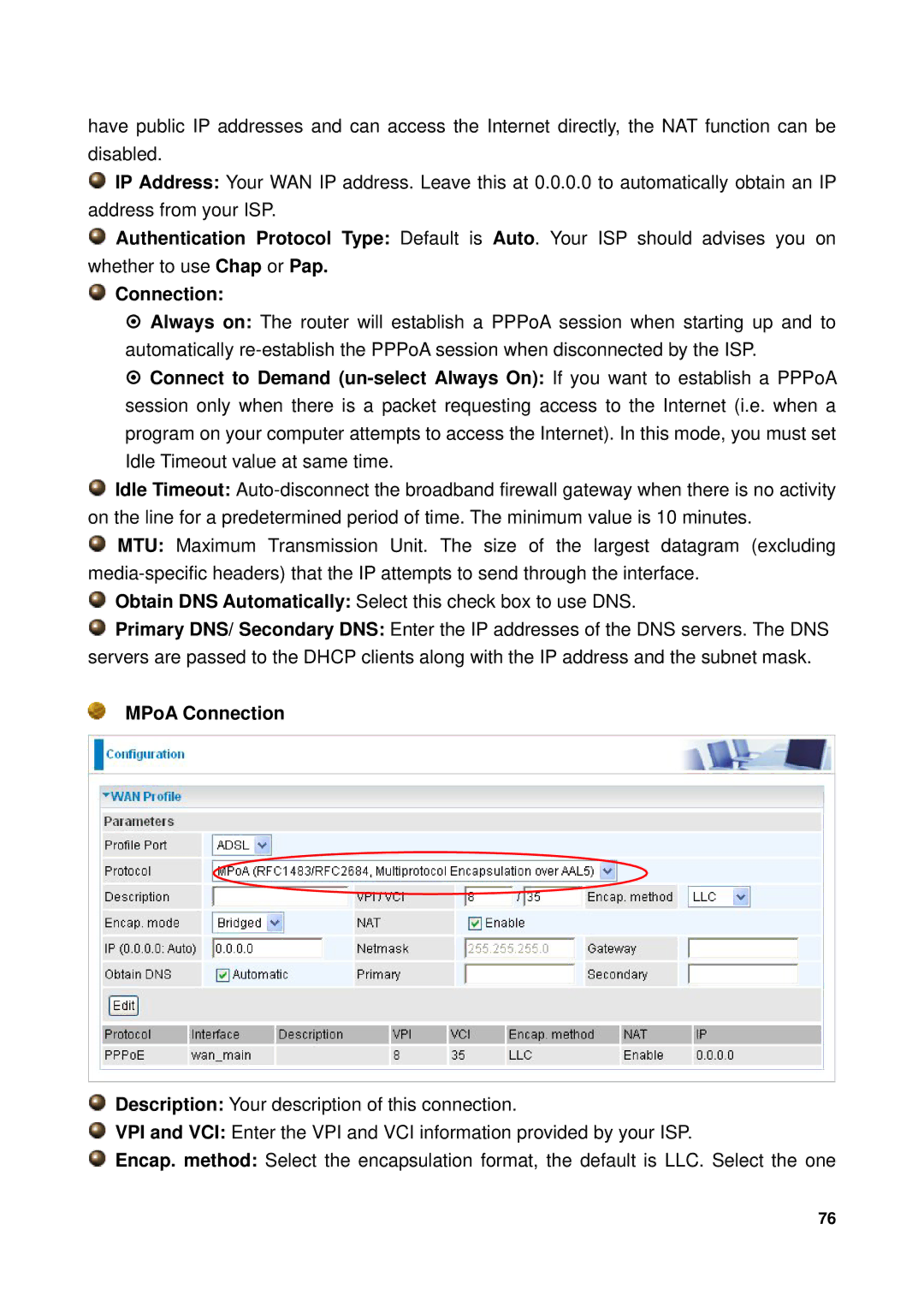 Billion Electric Company 7300GX user manual MPoA Connection 