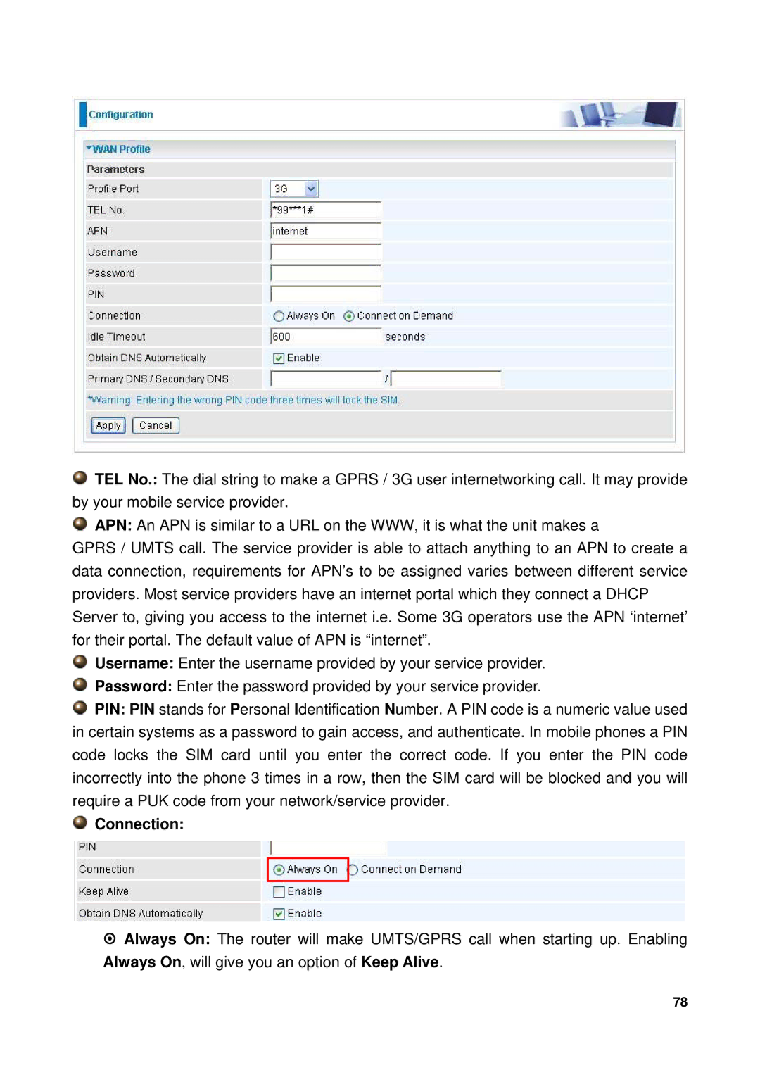 Billion Electric Company 7300GX user manual Connection 